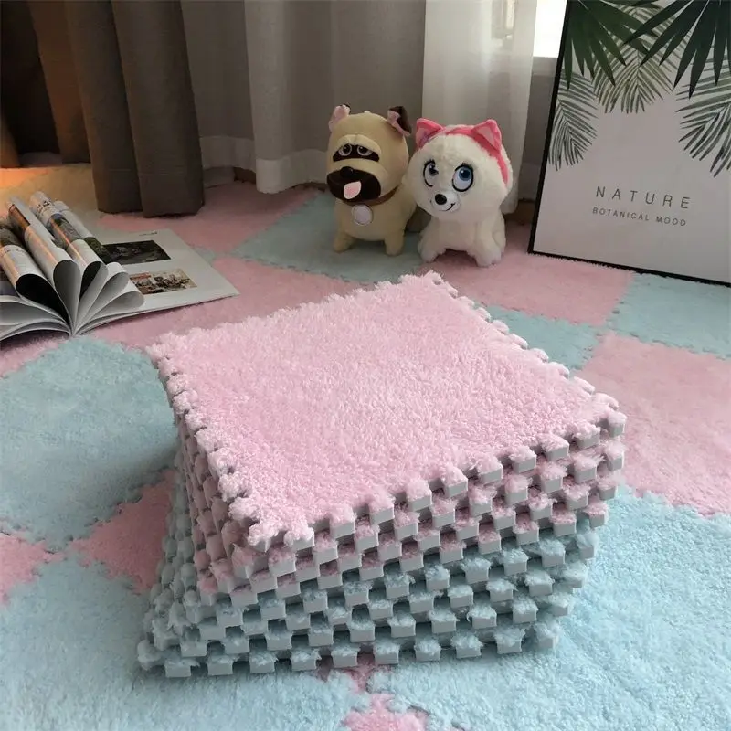 Cheapest Price Interlocking Floor Mats Tiles Eva Puzzle Hairy Rug Washable Baby Play Mat Plush Carpet