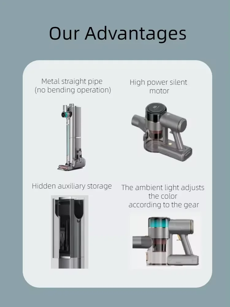 High Suction Power Electric Wireless Multi-Functional Floor Cleaning Handheld Vacuum Cleaner Base Station Steam Mop