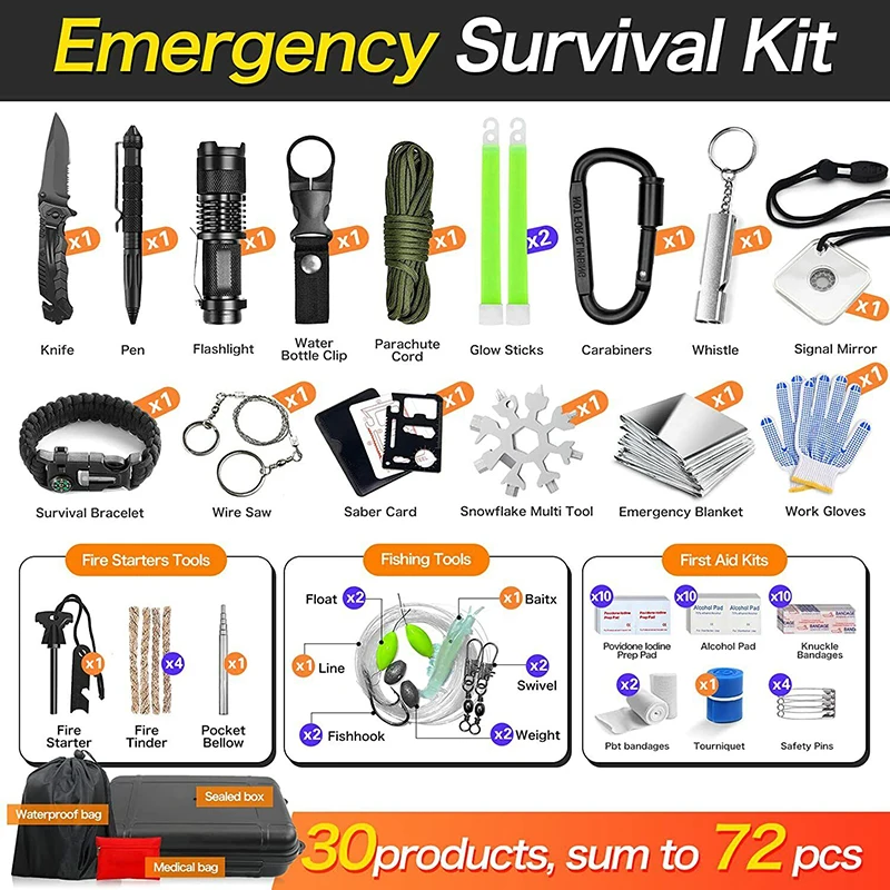 Popular SOS 30 in 1  Essential Survival Gear Tactical Tool Wilderness Hiking Supplies for Adventure Emergency Survival Kits