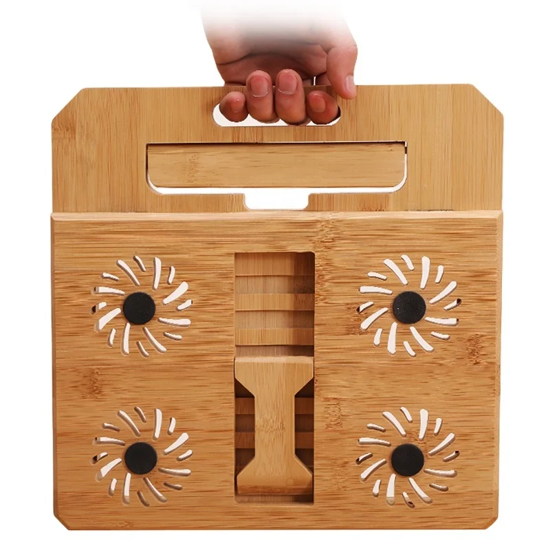 Adjustable Laptop Desk with USB Cooling Fan, Foldable Leg Storage Small Drawer Bamboo Laptop Bed Desk