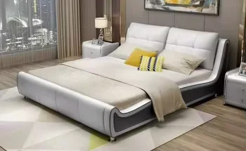 KEHUI King Size Bedroom Furniture Set Lights Oak Leather Crown Modern Royal Turkey Botton Wood King Size Bed Bedroom Furniture