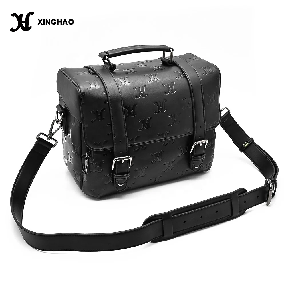 New Arrival Vegan Leather Camera Bag Large Capacity Cross Body Bag Full Deboss Logo Messenger Bag for Men