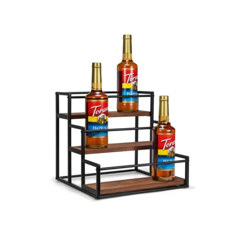 3-Tier 12 Bottles Storage Shelves Wooden Coffee Syrup Rack Organizer Syrup Bottle Holder Stand for Coffee Bar