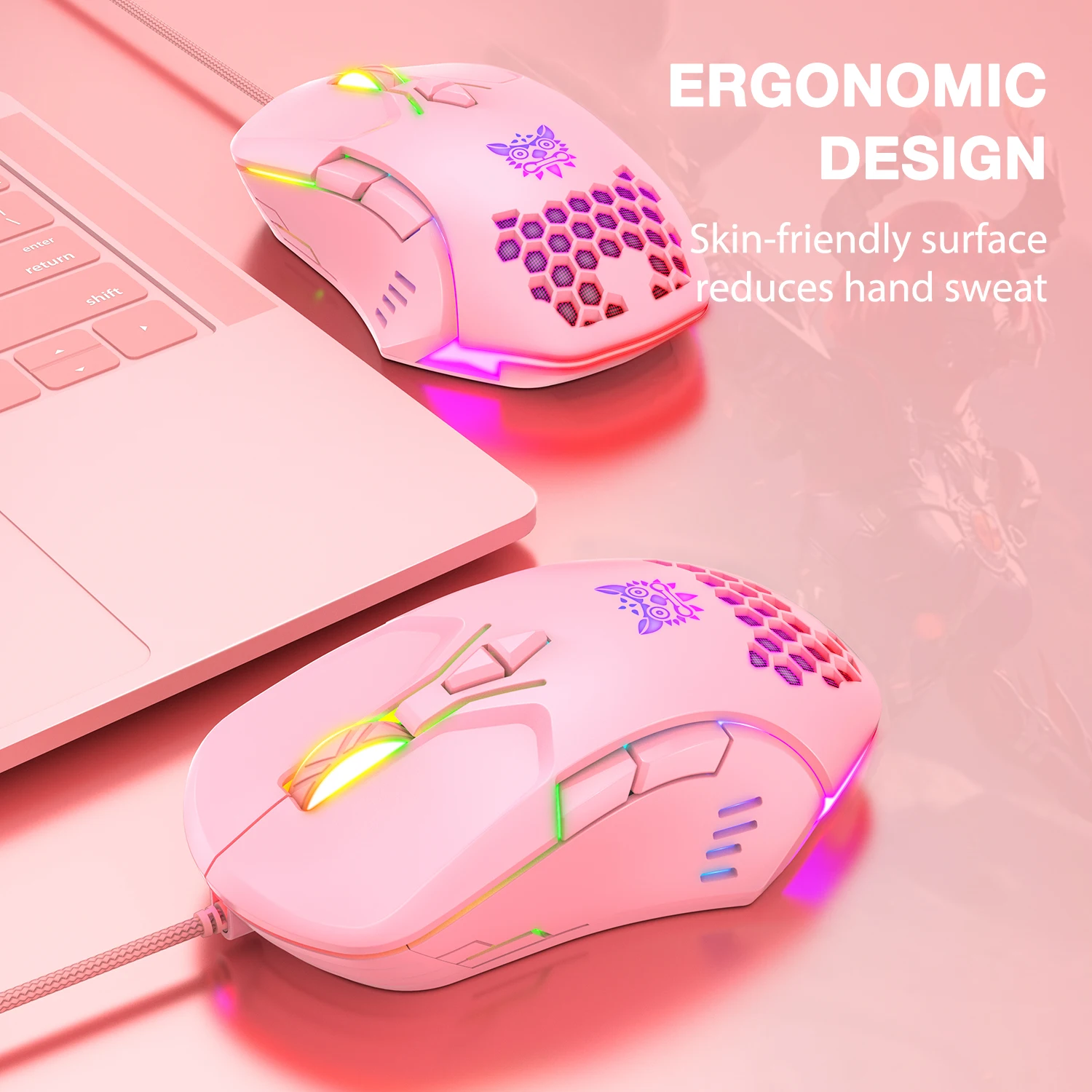 OEM logo Onikuma CW902 Best sale 6400 DPI Optical Ergonomic Gaming Mouse For PC Adjustable LED light Fashion wired gamer mouse