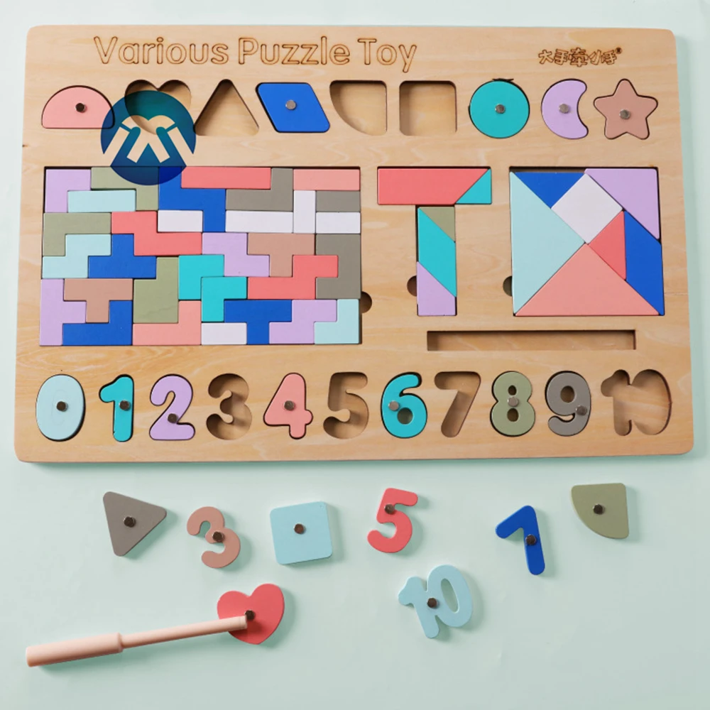 Hot sale kids educational wooden toy for children digital puzzle blocks