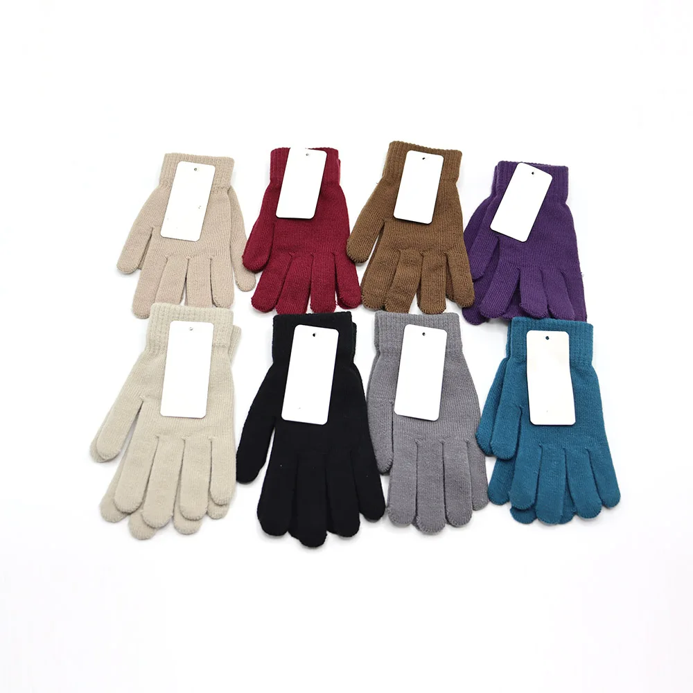 Wholesale Women Men Fleece Lined Thicken Acrylic Woolen Knitted Gloves Outdoor Casual Winter Knitted Gloves