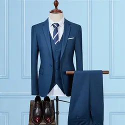 Новый стиль TR мужской облегающий итальянский официальный высококачественный однотонный костюм из 3 предметов тканевый костюм на заказ