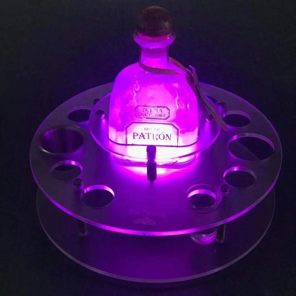 Tequila Patron Tray Rechargeable wireless Round LED serving tray  for Party Night Club Lounge Bar