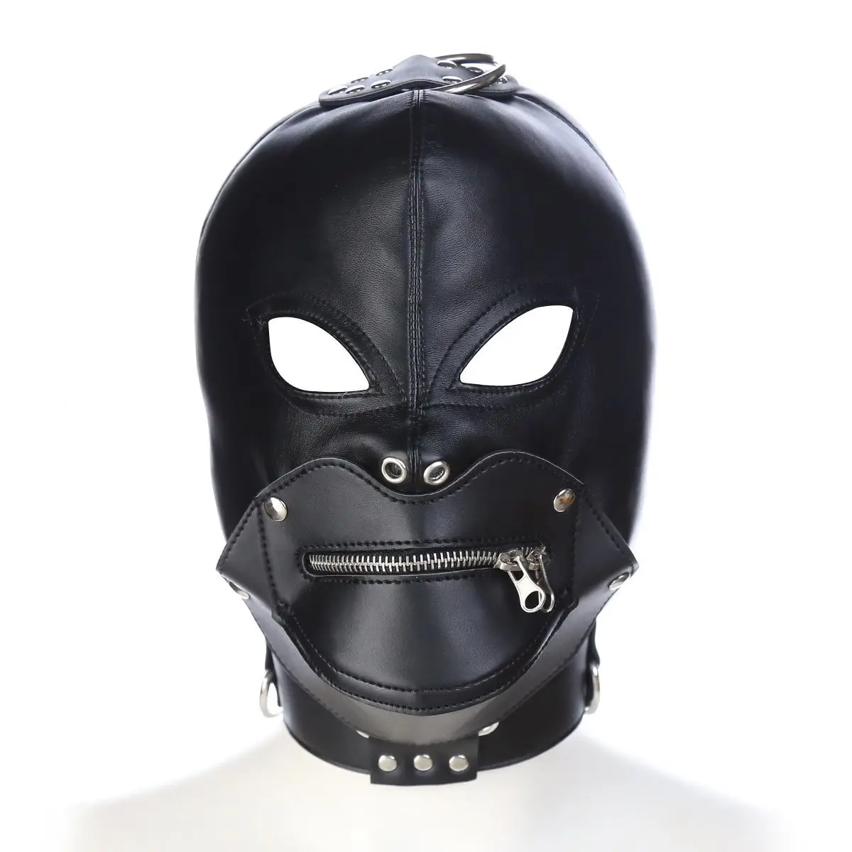 SM Black Pu Leather Padded Headgear Head Harness Bondage Fetish Hood Open Mouth With Zipper Erotic Flirting Sex Toys