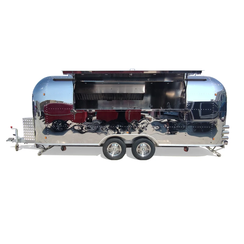 European standard food truck with pizza oven, Mobile kitchen van trailer full of equipment,  camping food trailer