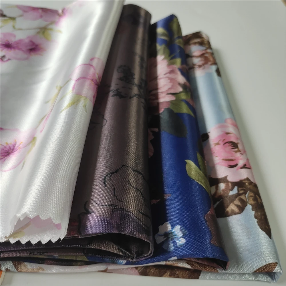 Satin flowers pattern 100% polyester floral printed satin fabric for suit dress coat jackets garment