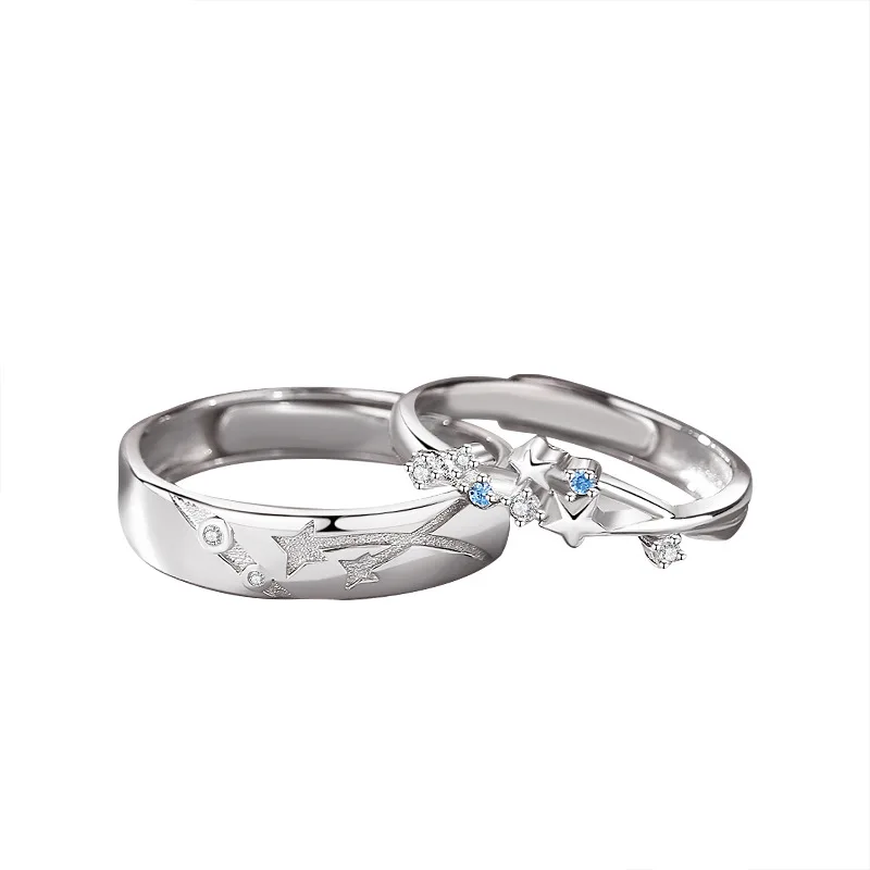 Adjustable Couple Wedding Ring Fashion Sterling Silver 925 Finger Wonderful Silver Diamond Cosmic Star Stacking Rings