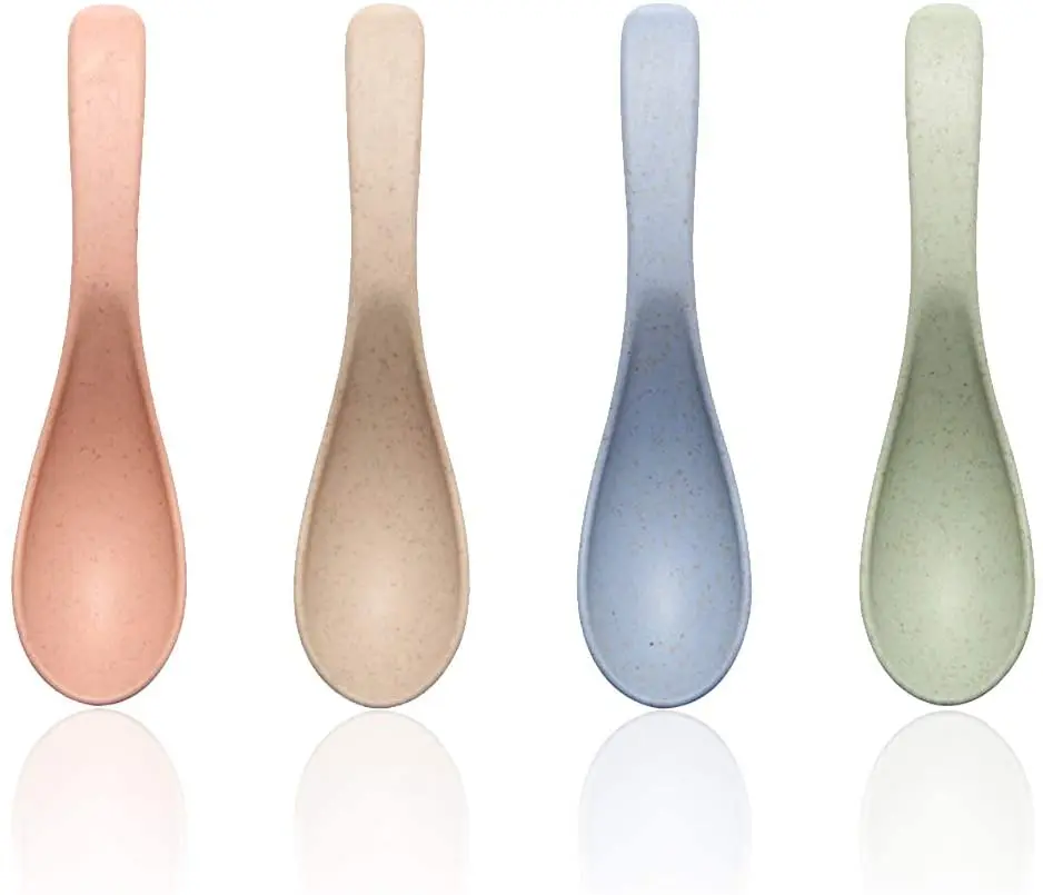 
Eco Friendly Degradable Wheat Straw Fiber Spoon 4 Pcs/Set Plastic Soup Spoon 