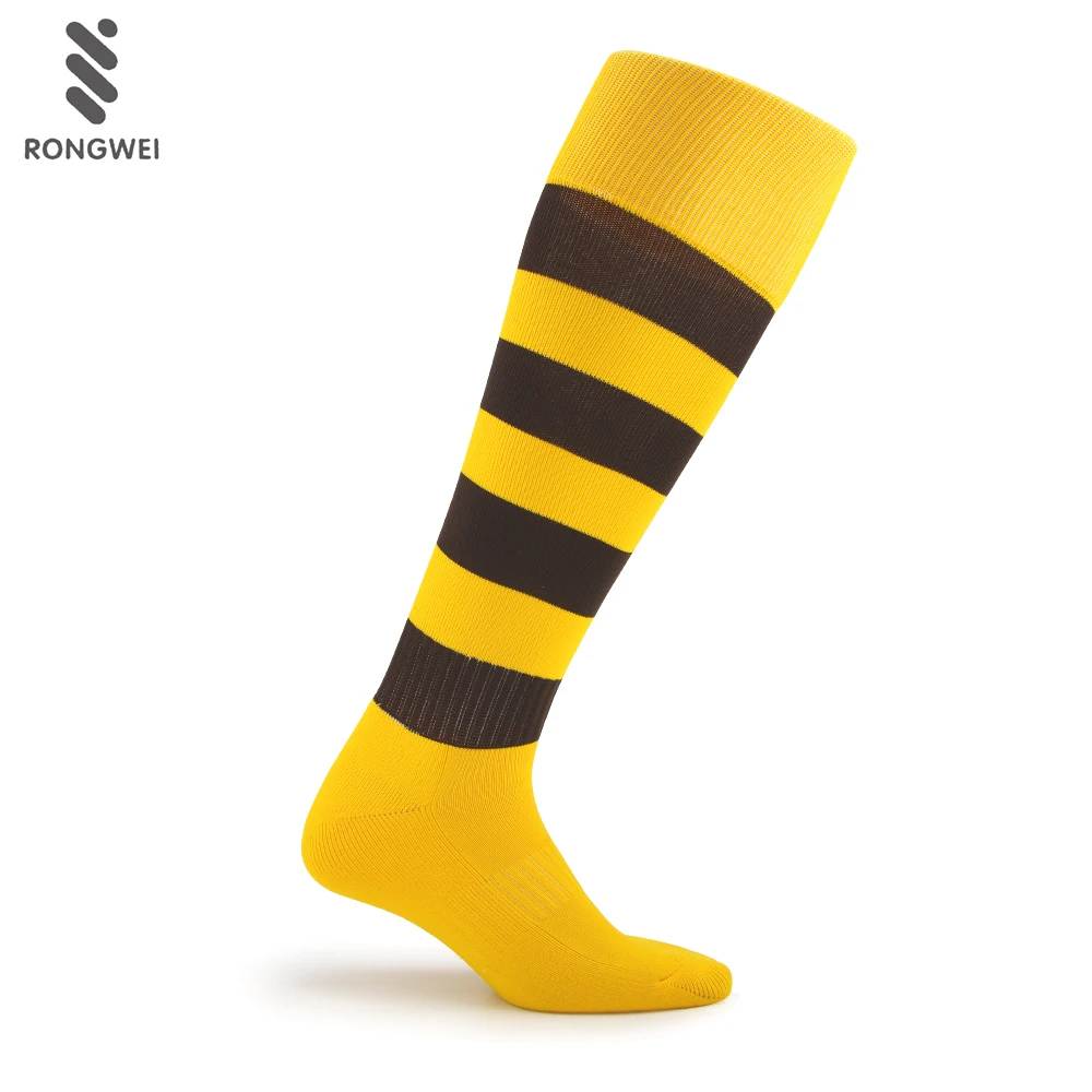 Wholesale yellow stripes knitted cut unique cheap ice hockey soccer socks