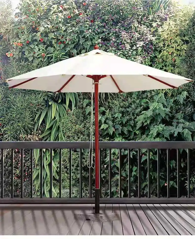 Hot selling good quality wooden pole umbrella sun beach restaurant wood patio umbrella