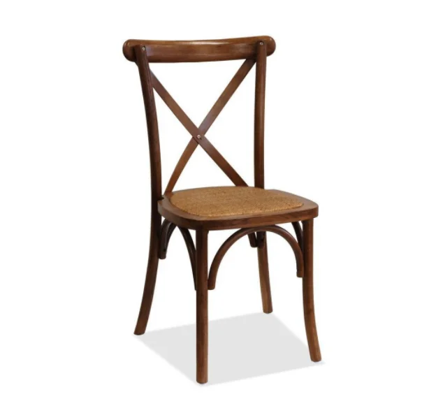 Birch wood Cross back chair with Antique Rattan weaving seat for Restaurant