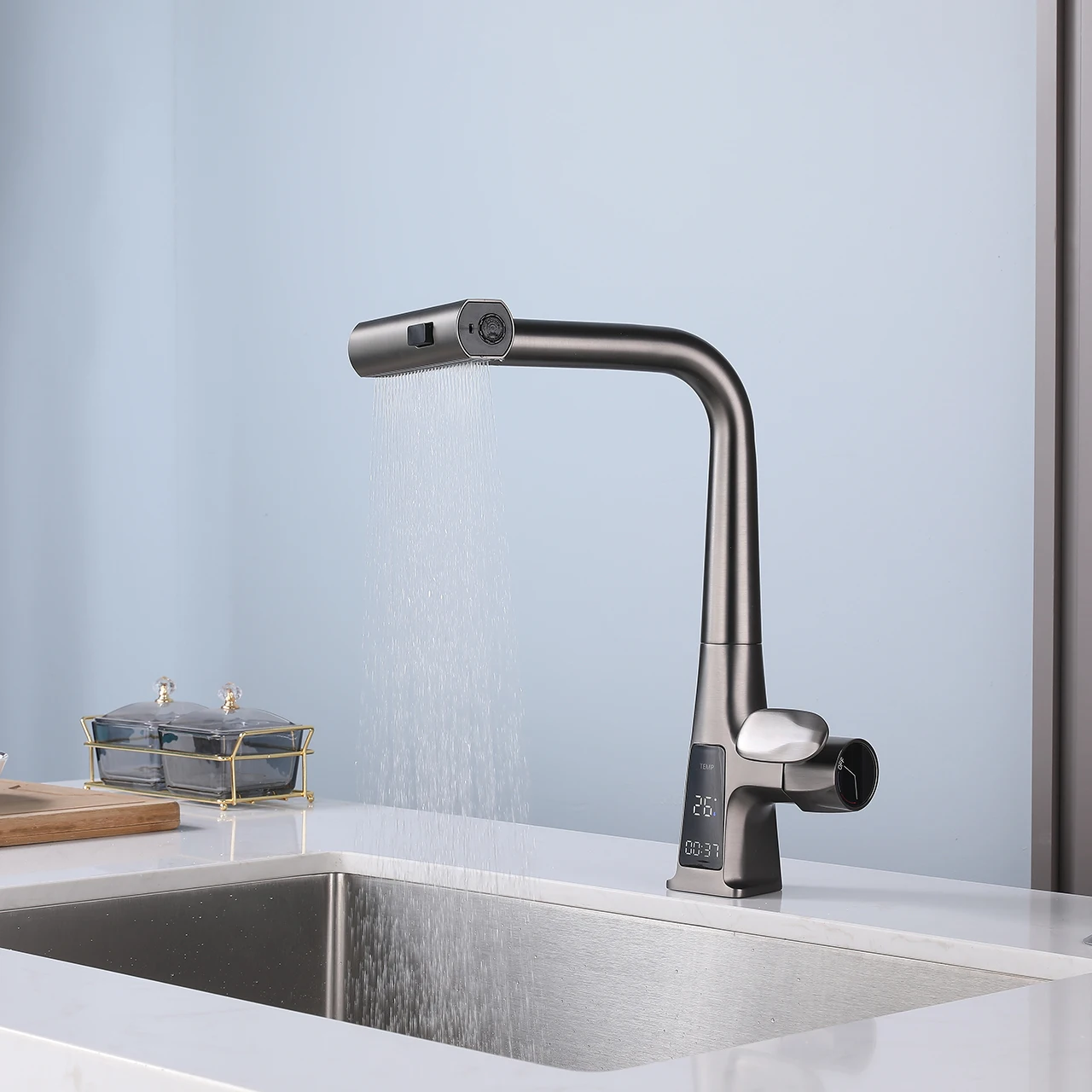 Hot Selling SUS 304 Handheld Mixer Kitchen Sink Tap Sprayer Single Hole Pull down Spray Head Kitchen Faucet