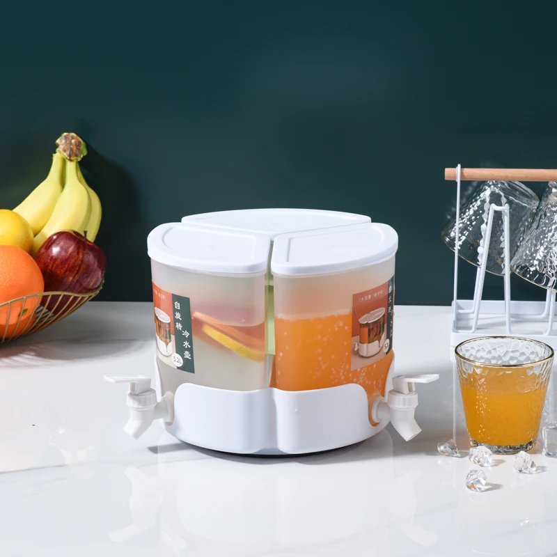 Household three-grid rotating cold water pot with faucet large-capacity fruit teapot cold brewing ice bucket