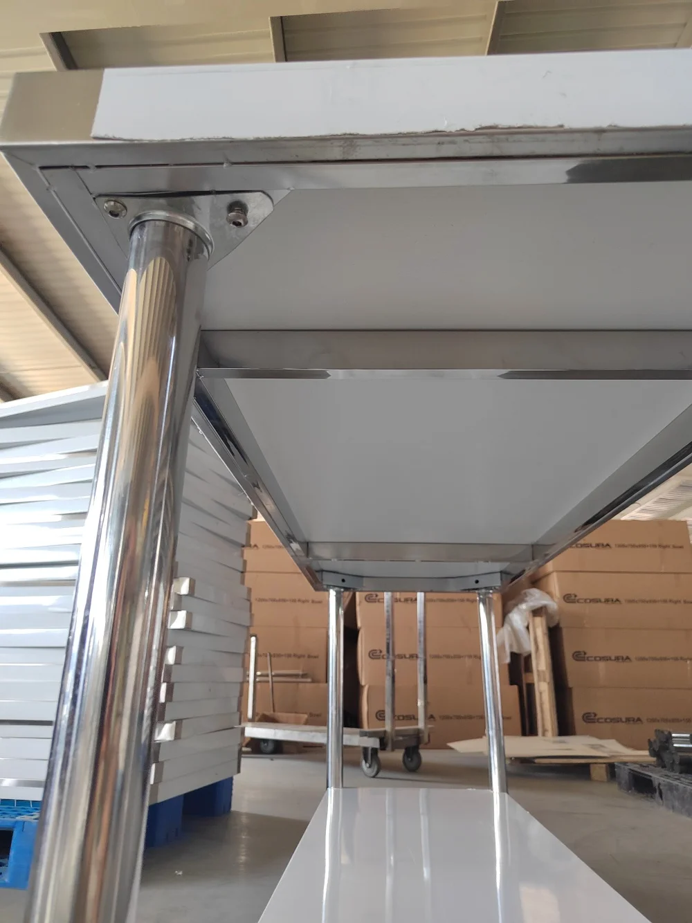 Commercial Kitchen Workbench Single Layer Stainless Steel Table with Adjustable Wood Legs Hotels Bakeries Backsplash Included