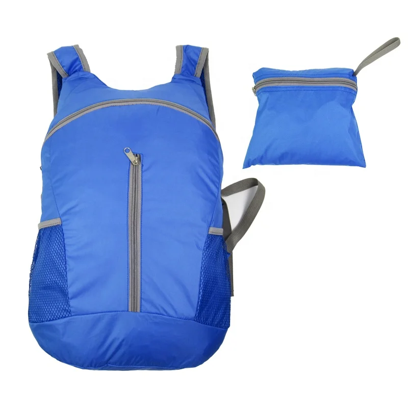 Recycled PET Fabric RPET Reusable Polyester Folding Foldable Eco Backpacks With Vertical Zipper Pouch