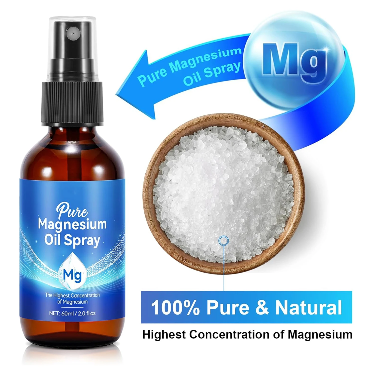 Private Label Pure Magnesium Oil Spray Fast Absorbent Promotes Body Calm Sleep & Relaxation High Effective