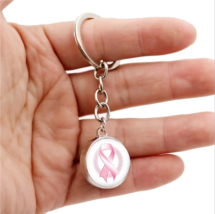 Изготовленный на заказ образец брелок для ключей в виде рака молочной железы с мягким именем и эпоксидной красной лентой