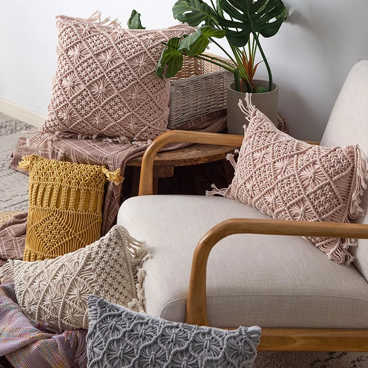 2022 New high quality boho bohemian style home decorative pillow case cover hand made cotton woven macrame cushion covers decor