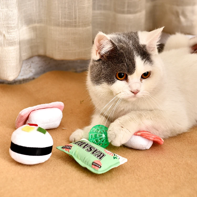 
Sushi Food Shape Pet Chewer Interest Padding Cute Soft Cat Catnip Toy 
