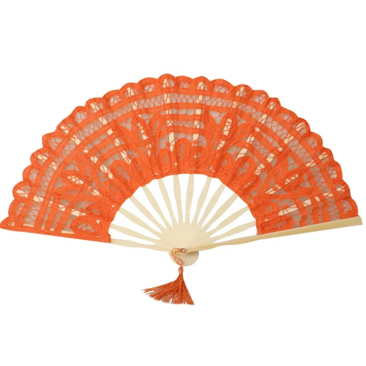 High Quality 27cm Length Wedding Favor Colorful Lace Folding Hand Fans with Tassel for Sale and Wedding