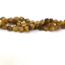 Tiger Eye Natural Semi-precious Stones  8 mm  Golden Dyed Faceted Polygonal Cut Beads For Jewelry Making