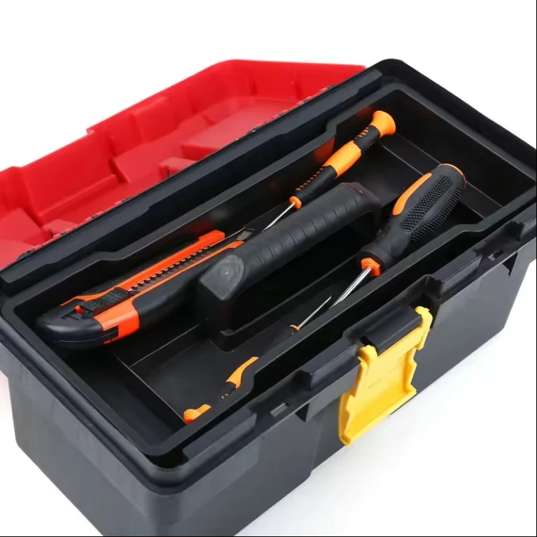 17 inch Iron Toolbox Household Car Storage Box Hardware Tool Box Power Tools Box Portable Plastic Steel Big Size