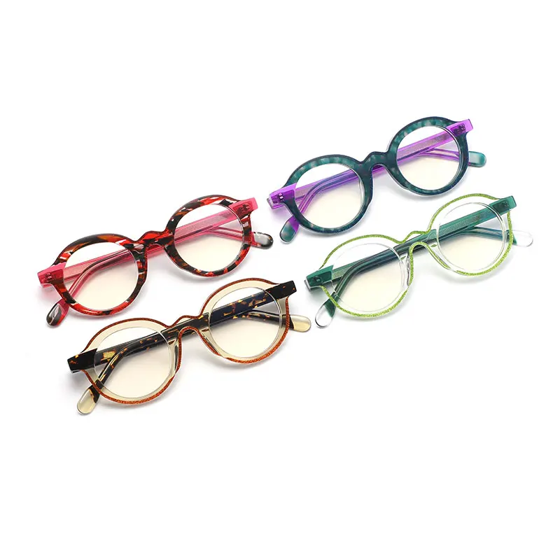 Bright Round Shape Vintage classic Optical Frames custom brand high quality Eyeglasses frame with Glitter powder decoration