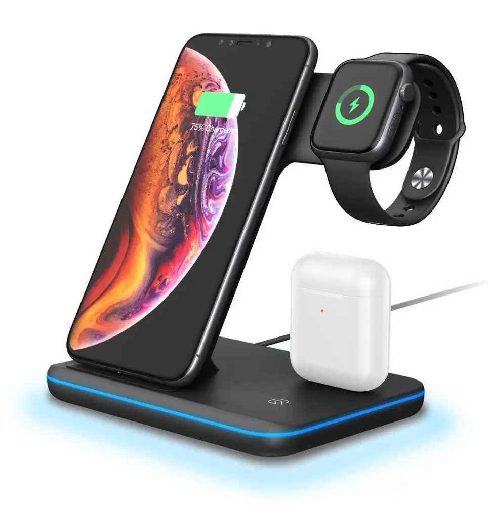 Беспроводная зарядная док-станция 3 в 1 для iPhone 11 Быстрое беспроводное зарядное устройство Airpods Pro Apple watch держатель беспроводной