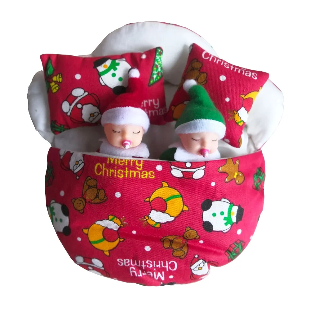 Christmas Baby Elf Bed Sleeping Bag Twins Elves Stuffed Mini Beds With Pillows Doll Bedroom Accessories M3570