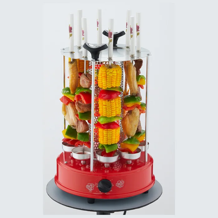 Color Box Indoor Smokeless Vertical Rotating BBQ Rotisserie Satay Kebab Skewer 1000W 3 in 1 Non-stick Electric Pan 1000 220