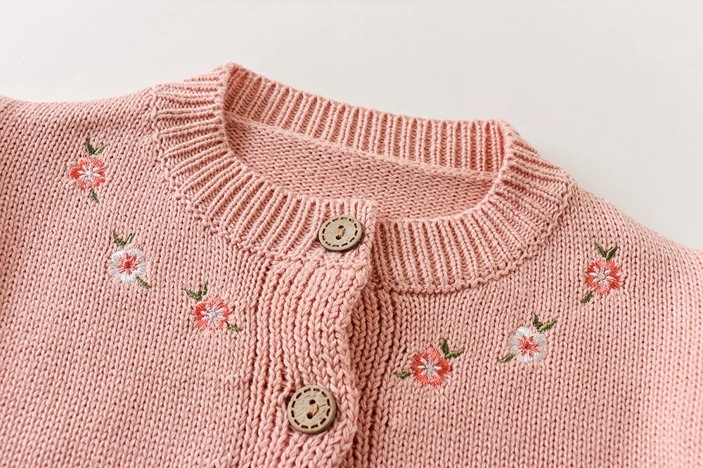 Customized 2023 Baby  Girls Clothes Sets Vintage Pink Floral Cardigan Knit Woolen Sweater O-Neck Children Outwear Coat Romper