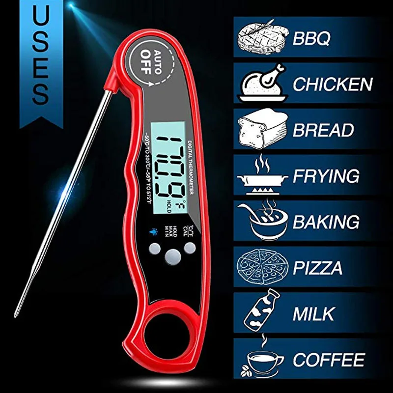 Goldgood Digital Meat Thermometer with Foldable Probe, bright Backlight Instant Read for Kitchen Food Cooking