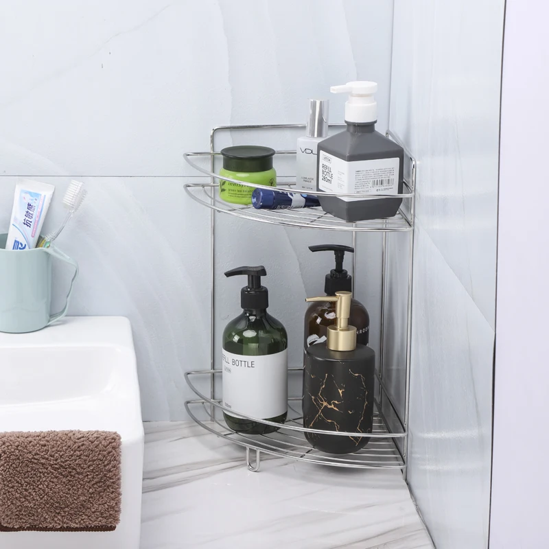 Нержавеющая Сталь Настенная угловая 2 слоя для ванной комнаты/Этажерка для ванной комнаты угловая полка