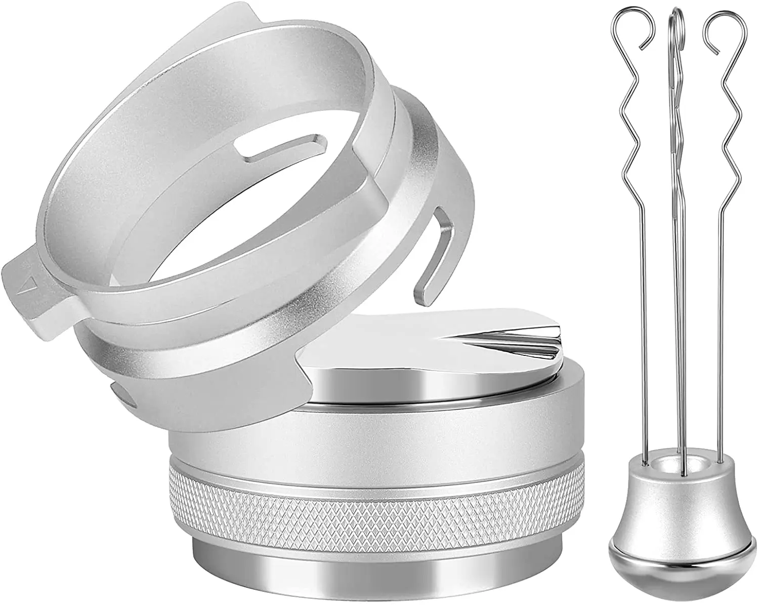 Hands-Free Dosing Funnel Anodized Aluminum 53 mm Double Sided 2 in 1 Coffee Distributor/Leveler Stainless Steel