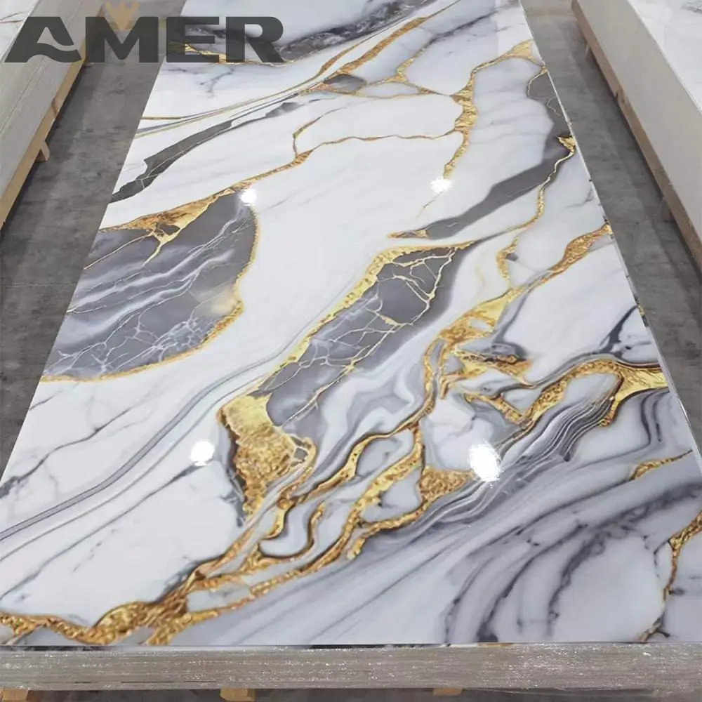 Paste Install Wall Panel Pvc Marble Sheet Uv Highlight 3d Print 1.2*2.4m Custom Pattern Decorative White 3d Model Design 5 Years