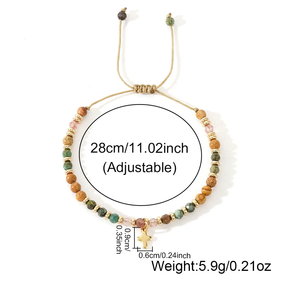 Wholesale Gothic Cross Natural Gemstone Bead Adjustable Gold Cross Charms Bracelet For Women Jewelry