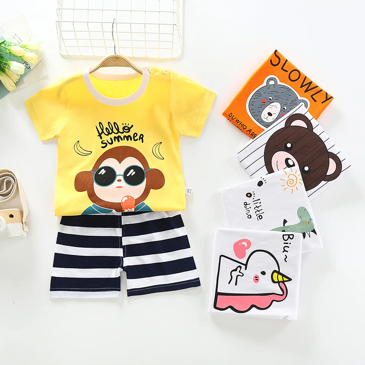 Cheap price baby boy clothes used clothing sets t shirt 2 pcs in stock