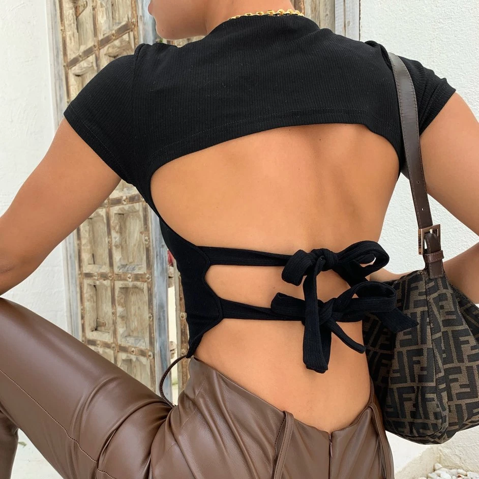 
2021 Wholesale Women Girl Fashion Summer Solid Color Sexy Bodycon Crop Top T-shirt Short Tee 