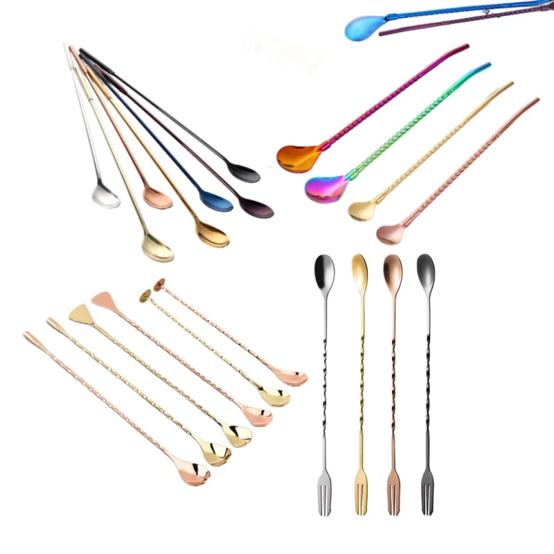 Sliver/gold Two Head Stainless Steel Bar Spoon Mixing Stirrer with Long Twist Handle for cocktail bar