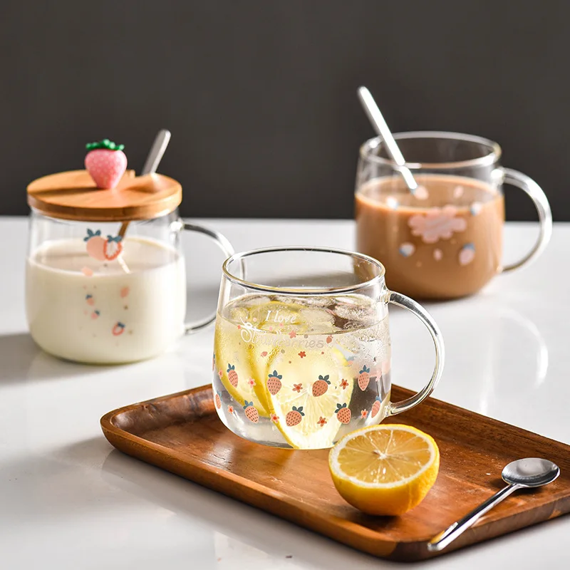 Novelty 3d Lid Cute Water Glass Transparent Mug Drinking Borosilicate Glasses Milk Juice Cup