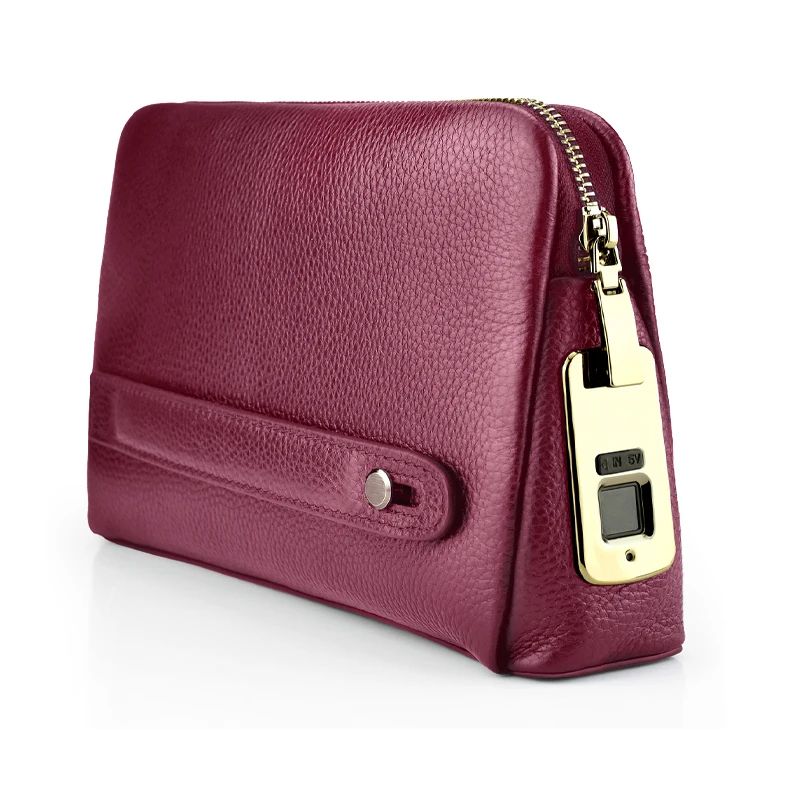 Fingerprint Lock Women Genuine Leather Handbags Classic Elegant Diner Dress Purse First Layer Cow Hide Bag Cash