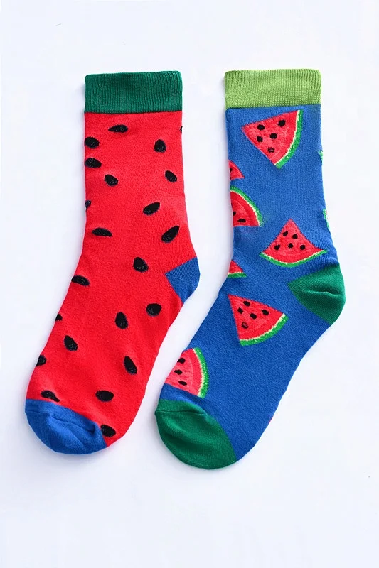 Wholesale Novelty Watermelon Leopard Bee Patterned Socks Men Trendy Cotton Mismatch Socks