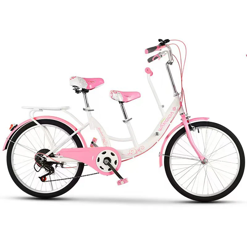 22/24 Inch Parent-child Bike Double Saddles Bicycle With Basket Rear Seat For Adults And Kids Mom And Baby