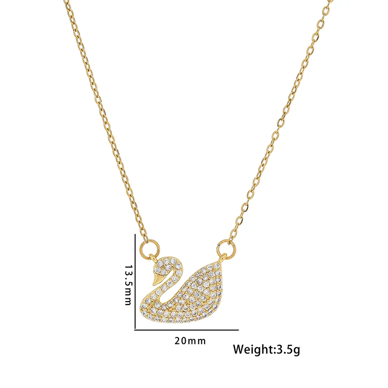 New Stainless Steel 18K Gold Necklace Elegant Temperament White Swan Fine Jewelry Sets Light Luxury Zircon Necklaces for Women