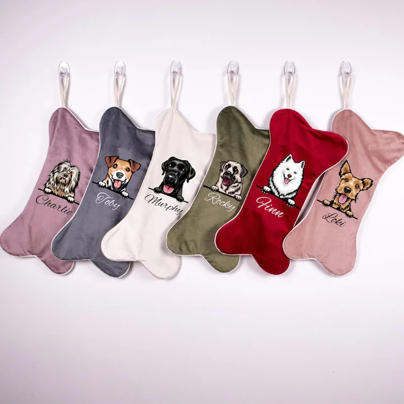 Wholesale Velvet Santa Gift Bag Custom Logo Sublimation Dog Bone Animal Velvet Christmas Stocking
